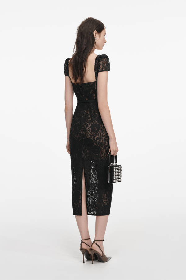 Black Sweetheart Lace Midi Dress - ALBOUSHIYA - district 5 - dubai - riyadh - abaya - dresses - designers - evening wear - luxury - elegance - craftsmanship - gowns - cocktail dresses - collections - georges