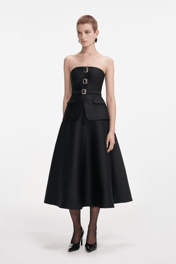 Black Taffeta Bandeau Midi Dress - ALBOUSHIYA - district 5 - dubai - riyadh - abaya - dresses - designers - evening wear - luxury - elegance - craftsmanship - gowns - cocktail dresses - collections - georges