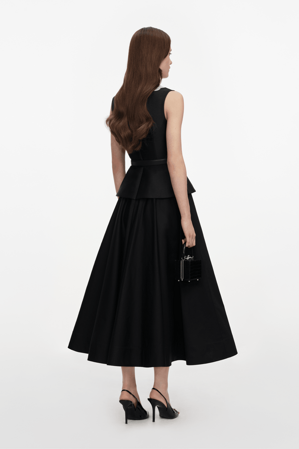 Black Taffeta Peplum Dress - ALBOUSHIYA - district 5 - dubai - riyadh - abaya - dresses - designers - evening wear - luxury - elegance - craftsmanship - gowns - cocktail dresses - collections - georges