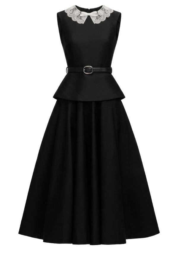 Black Taffeta Peplum Dress - ALBOUSHIYA - district 5 - dubai - riyadh - abaya - dresses - designers - evening wear - luxury - elegance - craftsmanship - gowns - cocktail dresses - collections - georges