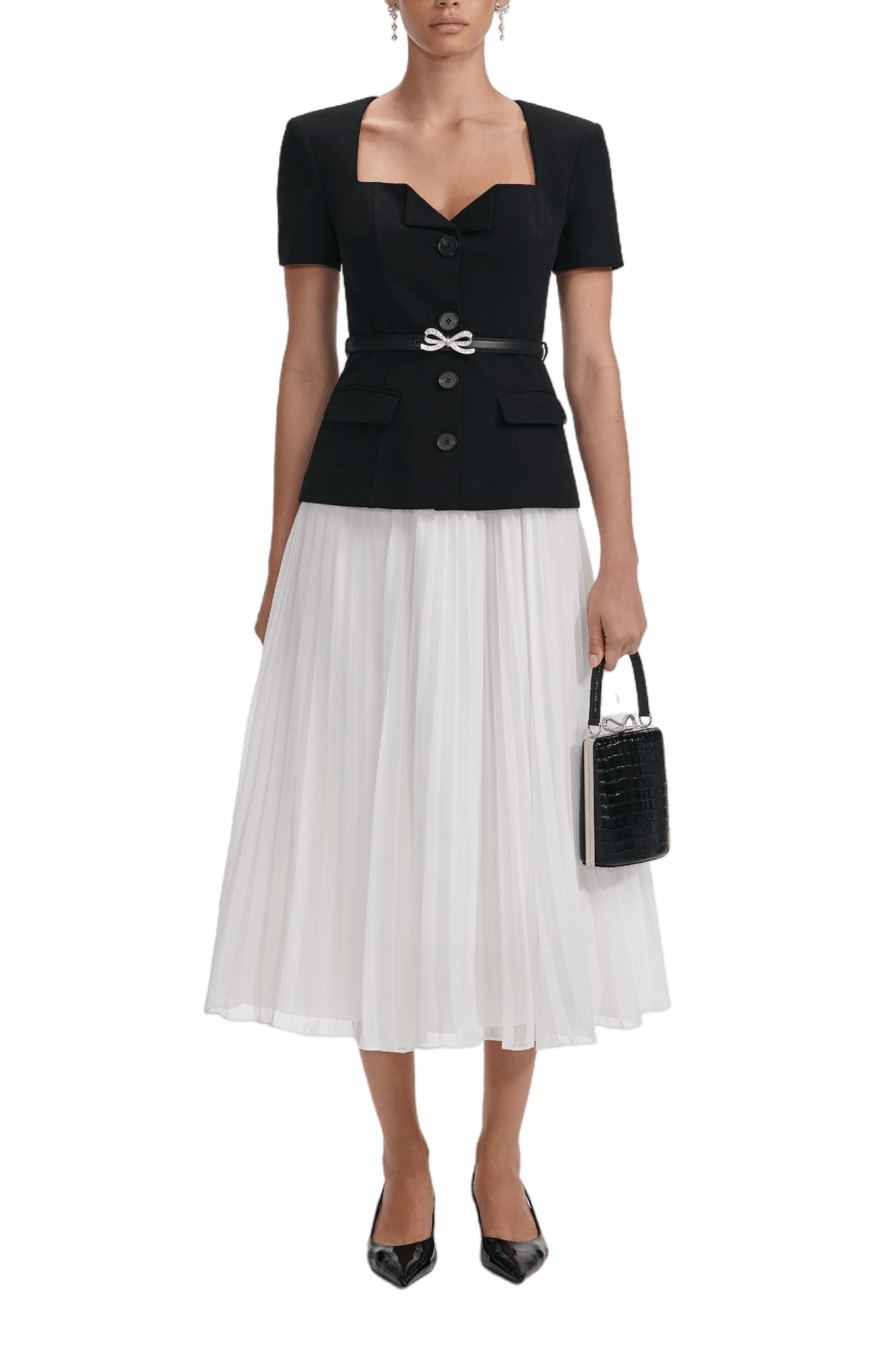 Black Tailored Contrast Chiffon Midi Dress - ALBOUSHIYA - district 5 - dubai - riyadh - abaya - dresses - designers - evening wear - luxury - elegance - craftsmanship - gowns - cocktail dresses - collections - georges