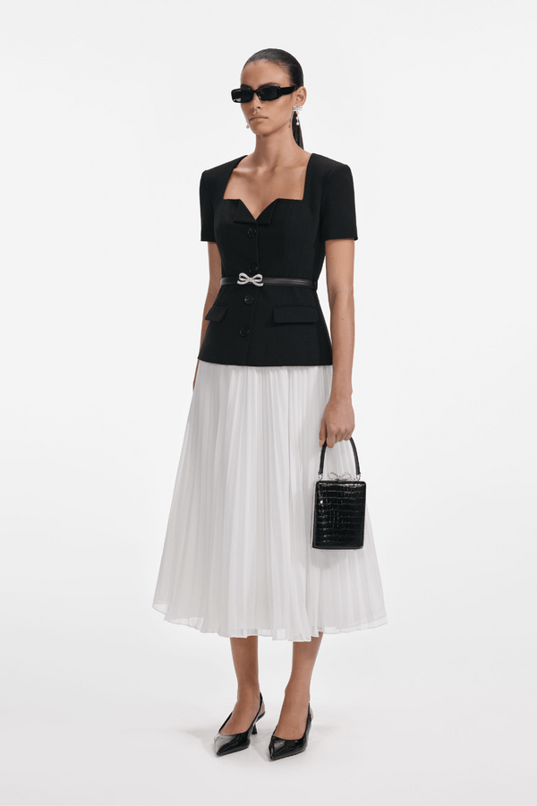 Black Tailored Contrast Chiffon Midi Dress - ALBOUSHIYA - district 5 - dubai - riyadh - abaya - dresses - designers - evening wear - luxury - elegance - craftsmanship - gowns - cocktail dresses - collections - georges