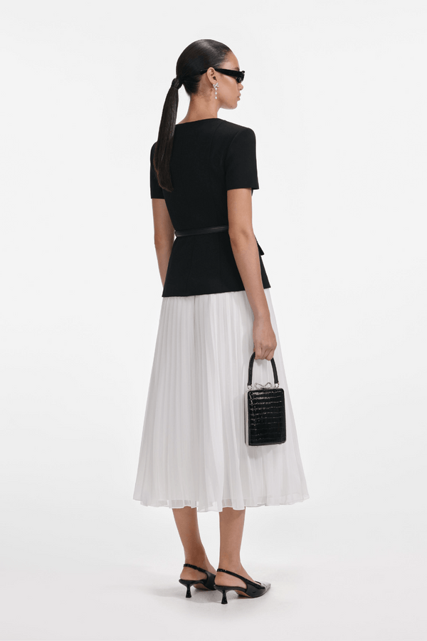 Black Tailored Contrast Chiffon Midi Dress - ALBOUSHIYA - district 5 - dubai - riyadh - abaya - dresses - designers - evening wear - luxury - elegance - craftsmanship - gowns - cocktail dresses - collections - georges