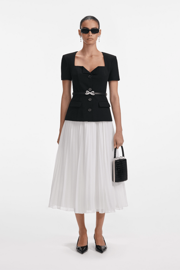 Black Tailored Contrast Chiffon Midi Dress - ALBOUSHIYA - district 5 - dubai - riyadh - abaya - dresses - designers - evening wear - luxury - elegance - craftsmanship - gowns - cocktail dresses - collections - georges