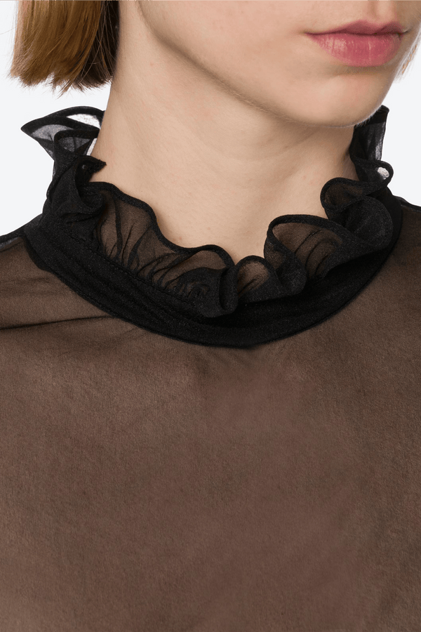 Black Techno Chiffon Blouse - ALBOUSHIYA - district 5 - dubai - riyadh - abaya - dresses - designers - evening wear - luxury - elegance - craftsmanship - gowns - cocktail dresses - collections - georges