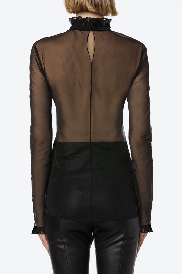 Black Techno Chiffon Blouse - ALBOUSHIYA - district 5 - dubai - riyadh - abaya - dresses - designers - evening wear - luxury - elegance - craftsmanship - gowns - cocktail dresses - collections - georges