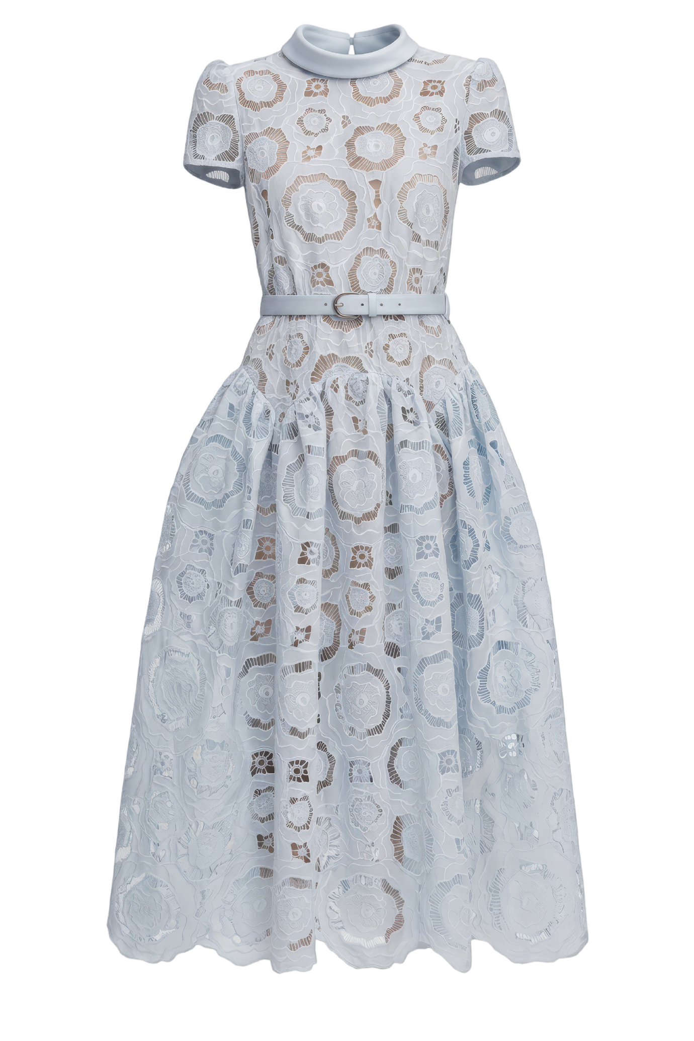 Blue Floral Lace Midi Dress