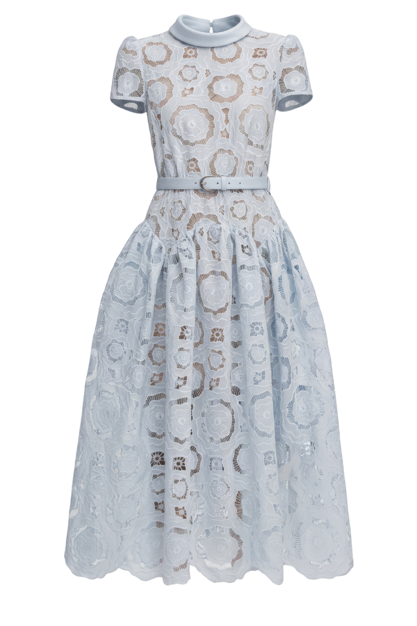 Blue Floral Lace Midi Dress