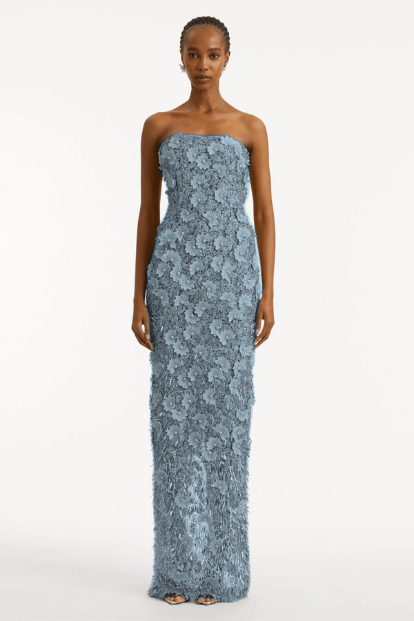 Blue Quartz Sequin and Raffia Gown - ALBOUSHIYA - district 5 - dubai - riyadh - abaya - dresses - designers - evening wear - luxury - elegance - craftsmanship - gowns - cocktail dresses - collections - georges