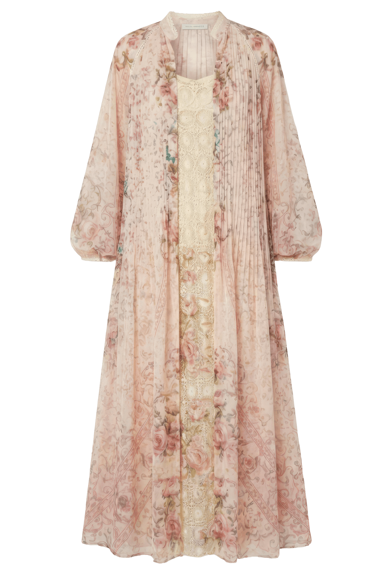 Blush Baroque Floral Lace Layered Maxi Dress - ALBOUSHIYA - district 5 - dubai - riyadh - abaya - dresses - designers - evening wear - luxury - elegance - craftsmanship - gowns - cocktail dresses - collections - georges