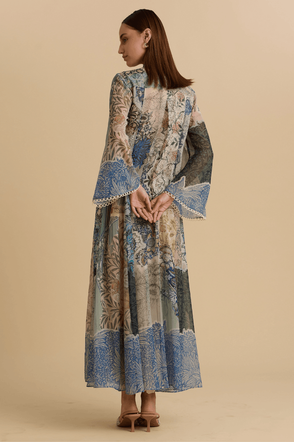 Botanical Print Maxi Dress with Lace Collar - ALBOUSHIYA - district 5 - dubai - riyadh - abaya - dresses - designers - evening wear - luxury - elegance - craftsmanship - gowns - cocktail dresses - collections - georges