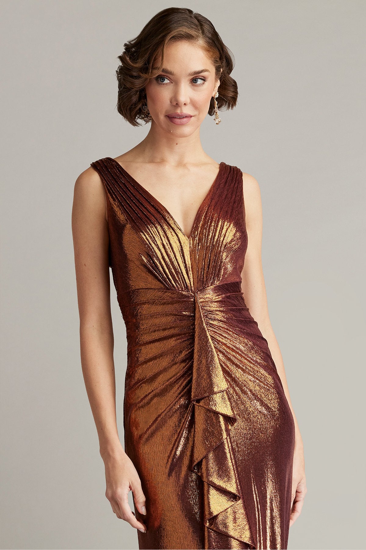 Vox Metallic Waterfall Drape Gown