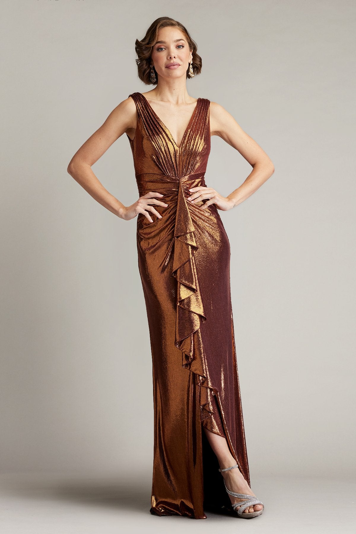 Vox Metallic Waterfall Drape Gown