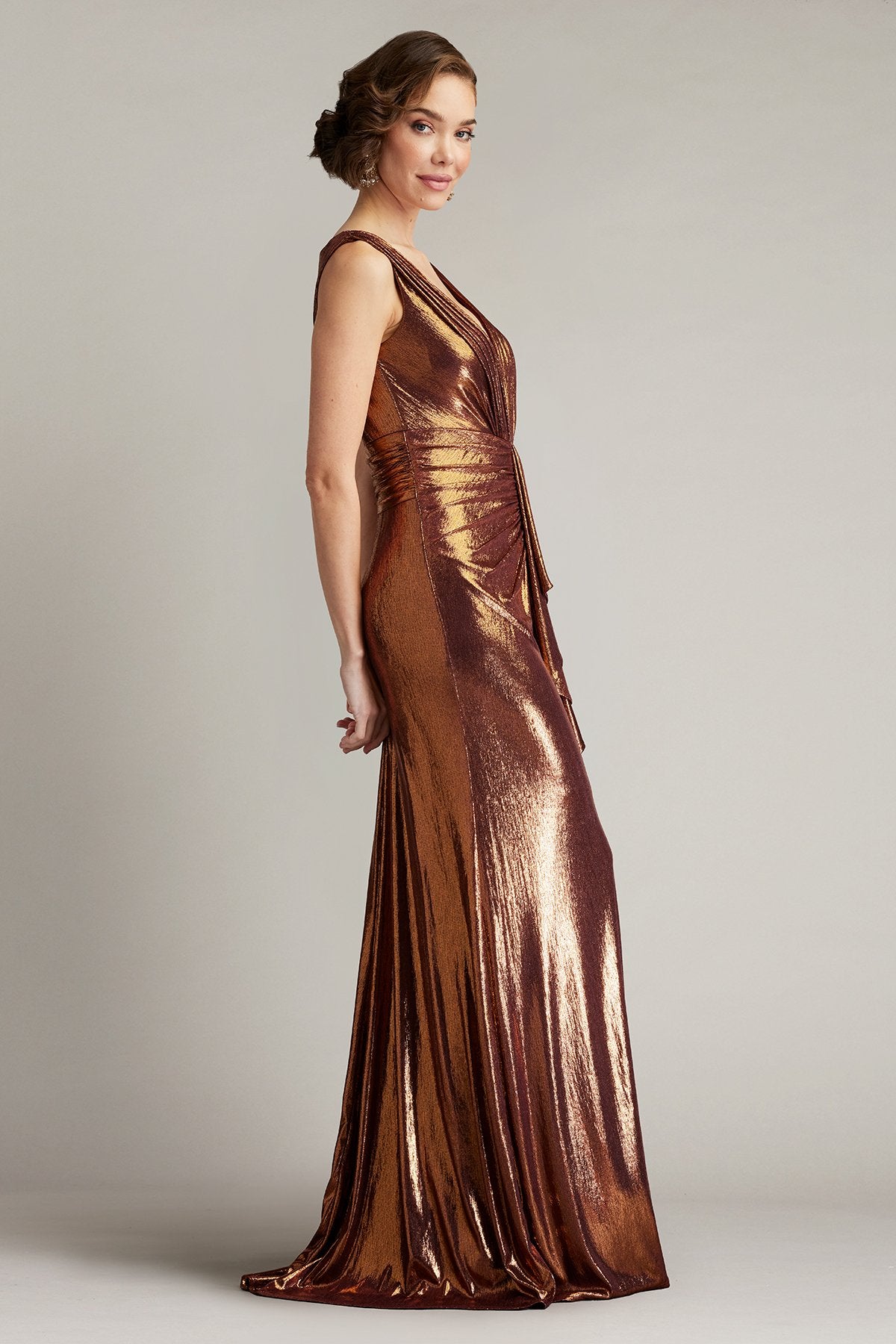 Vox Metallic Waterfall Drape Gown