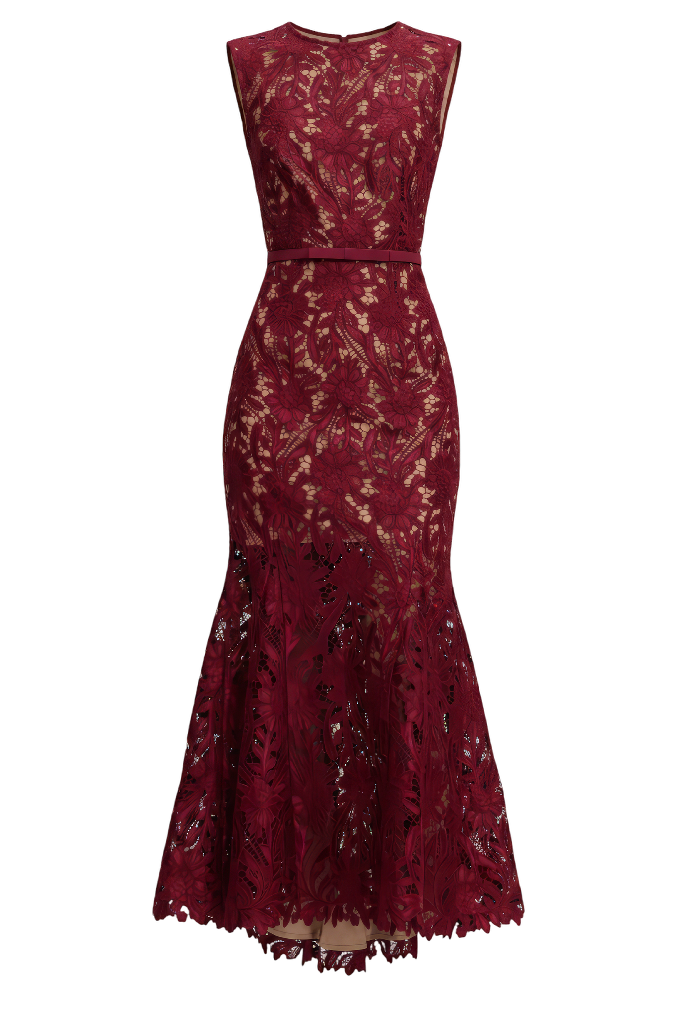 Burgundy Guipure Lace Midi Dress