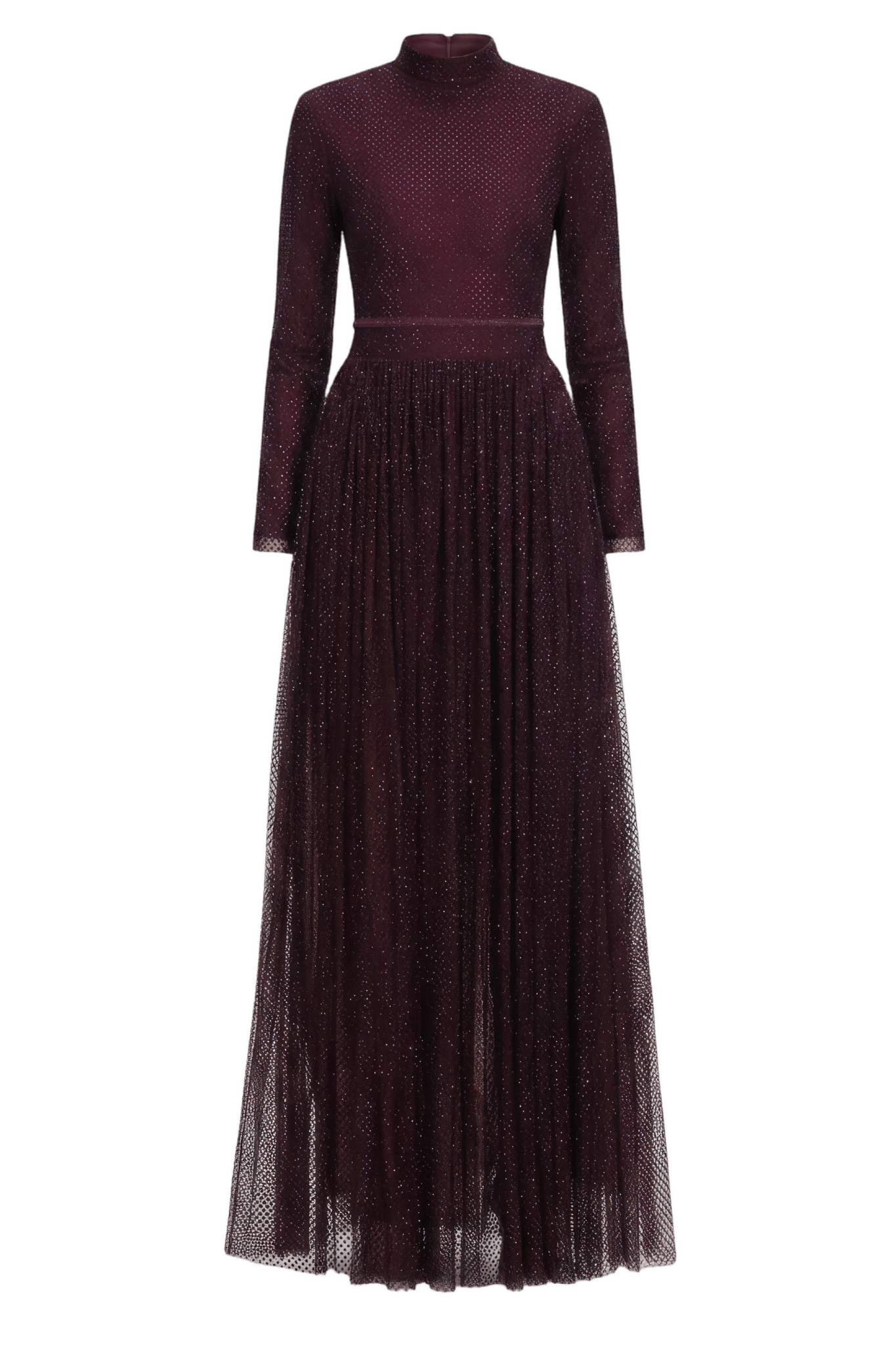 Burgundy Rhinestone Long Sleeve Maxi Dress - ALBOUSHIYA - district 5 - dubai - riyadh - abaya - dresses - designers - evening wear - luxury - elegance - craftsmanship - gowns - cocktail dresses - collections - georges