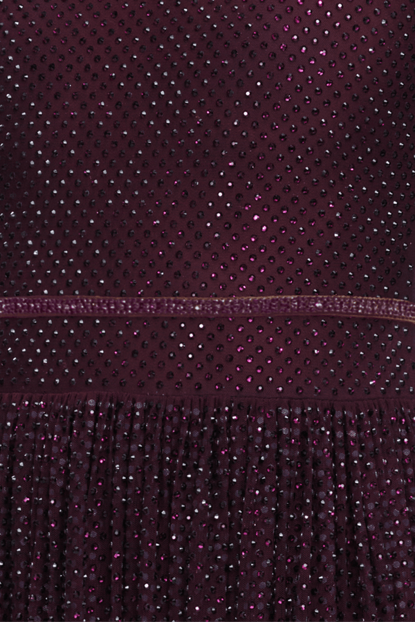 Burgundy Rhinestone Long Sleeve Maxi Dress - ALBOUSHIYA - district 5 - dubai - riyadh - abaya - dresses - designers - evening wear - luxury - elegance - craftsmanship - gowns - cocktail dresses - collections - georges