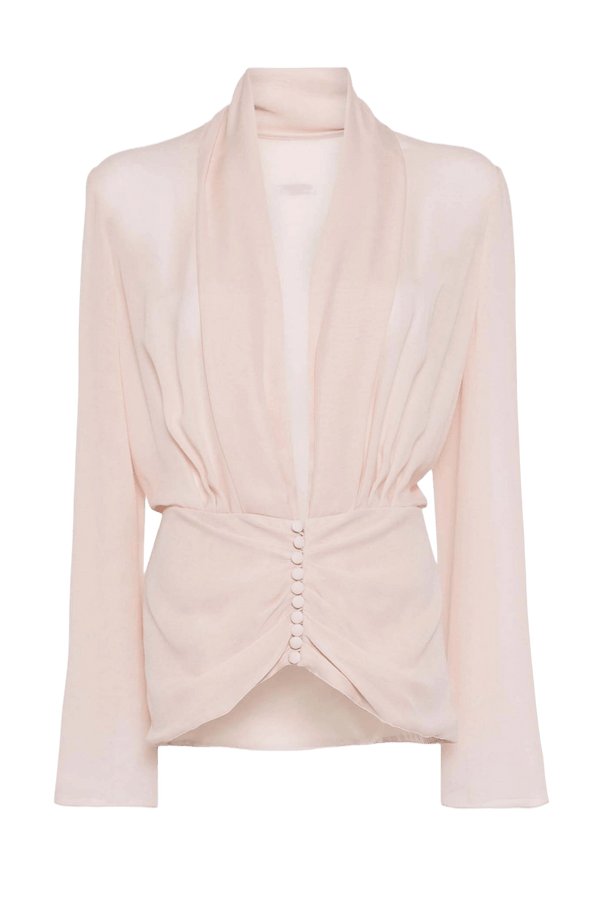 Buttoned Silk Blouse - ALBOUSHIYA - district 5 - dubai - riyadh - abaya - dresses - designers - evening wear - luxury - elegance - craftsmanship - gowns - cocktail dresses - collections - georges