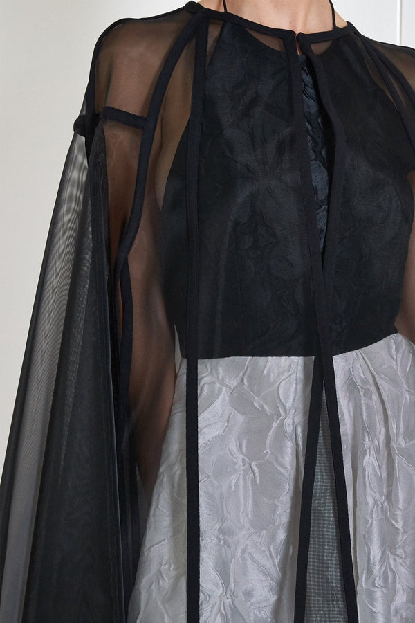 Campbell Cape - ALBOUSHIYA - district 5 - dubai - riyadh - abaya - dresses - designers - evening wear - luxury - elegance - craftsmanship - gowns - cocktail dresses - collections - georges