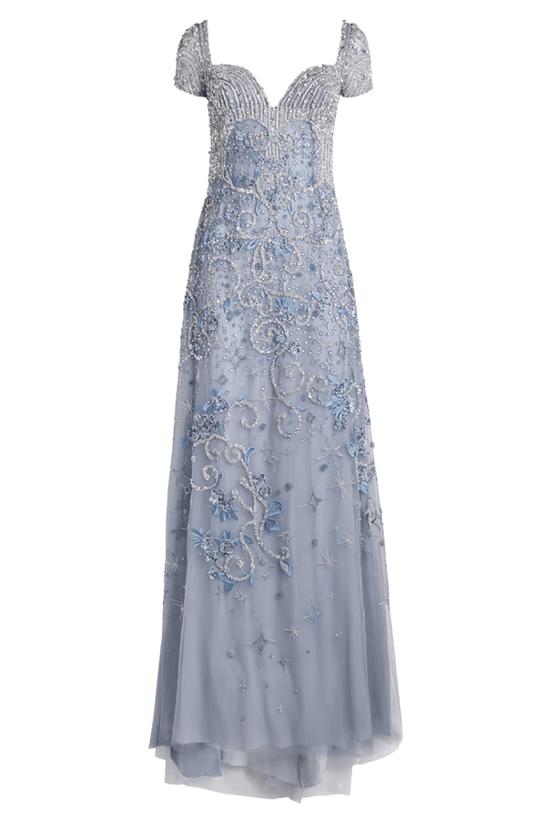 Cap Sleeve Embroidered Long Dress - ALBOUSHIYA - district 5 - dubai - riyadh - abaya - dresses - designers - evening wear - luxury - elegance - craftsmanship - gowns - cocktail dresses - collections - georges