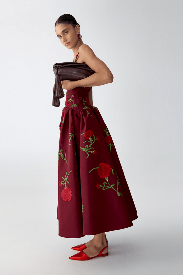 Carnation Embroidered Scoop Neck Dress - ALBOUSHIYA - district 5 - dubai - riyadh - abaya - dresses - designers - evening wear - luxury - elegance - craftsmanship - gowns - cocktail dresses - collections - georges