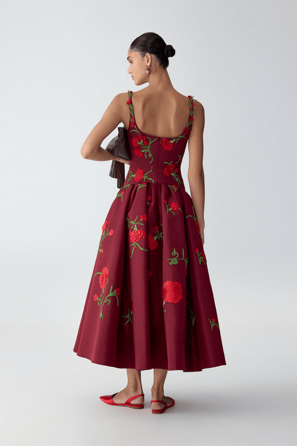 Carnation Embroidered Scoop Neck Dress - ALBOUSHIYA - district 5 - dubai - riyadh - abaya - dresses - designers - evening wear - luxury - elegance - craftsmanship - gowns - cocktail dresses - collections - georges