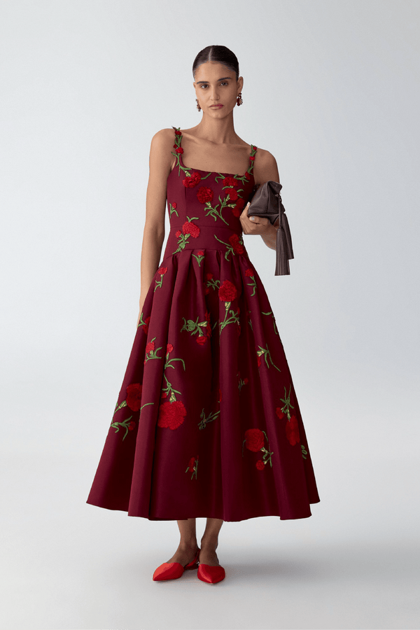 Carnation Embroidered Scoop Neck Dress - ALBOUSHIYA - district 5 - dubai - riyadh - abaya - dresses - designers - evening wear - luxury - elegance - craftsmanship - gowns - cocktail dresses - collections - georges