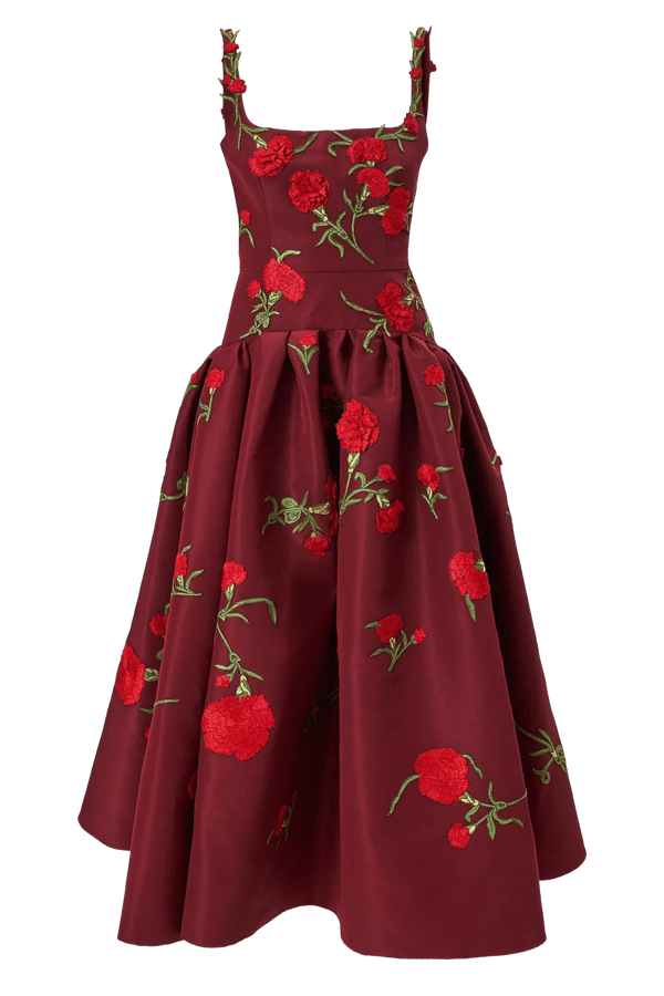 Carnation Embroidered Scoop Neck Dress - ALBOUSHIYA - district 5 - dubai - riyadh - abaya - dresses - designers - evening wear - luxury - elegance - craftsmanship - gowns - cocktail dresses - collections - georges