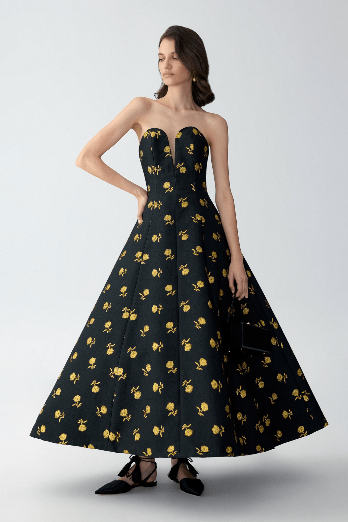 Carnation Jacquard Deep V - neck Dress - ALBOUSHIYA - district 5 - dubai - riyadh - abaya - dresses - designers - evening wear - luxury - elegance - craftsmanship - gowns - cocktail dresses - collections - georges
