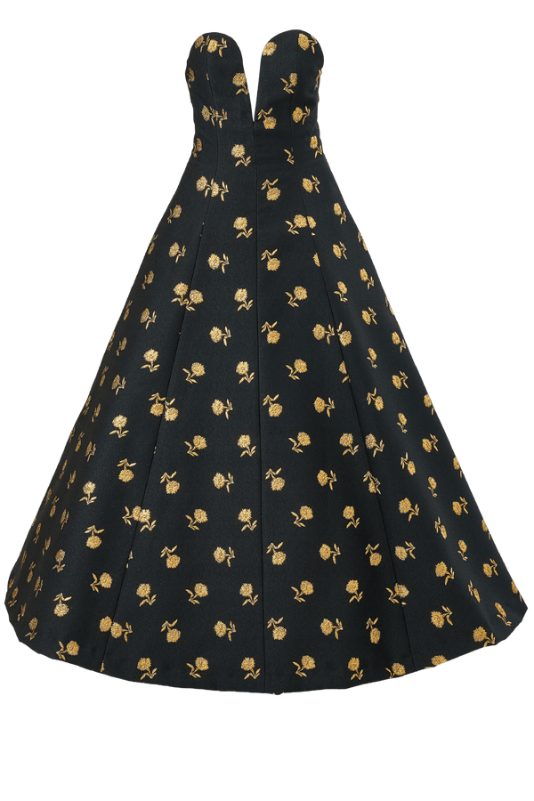 Carnation Jacquard Deep V - neck Dress - ALBOUSHIYA - district 5 - dubai - riyadh - abaya - dresses - designers - evening wear - luxury - elegance - craftsmanship - gowns - cocktail dresses - collections - georges