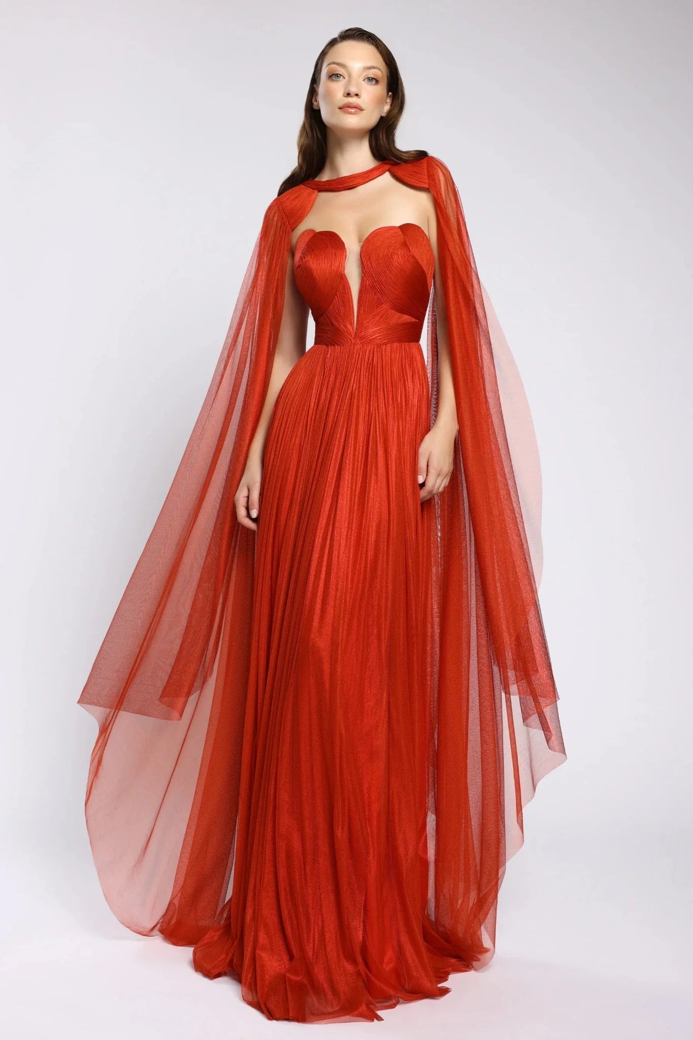 Carolina Silk Tulle Gown & Cape - ALBOUSHIYA - district 5 - dubai - riyadh - abaya - dresses - designers - evening wear - luxury - elegance - craftsmanship - gowns - cocktail dresses - collections - georges