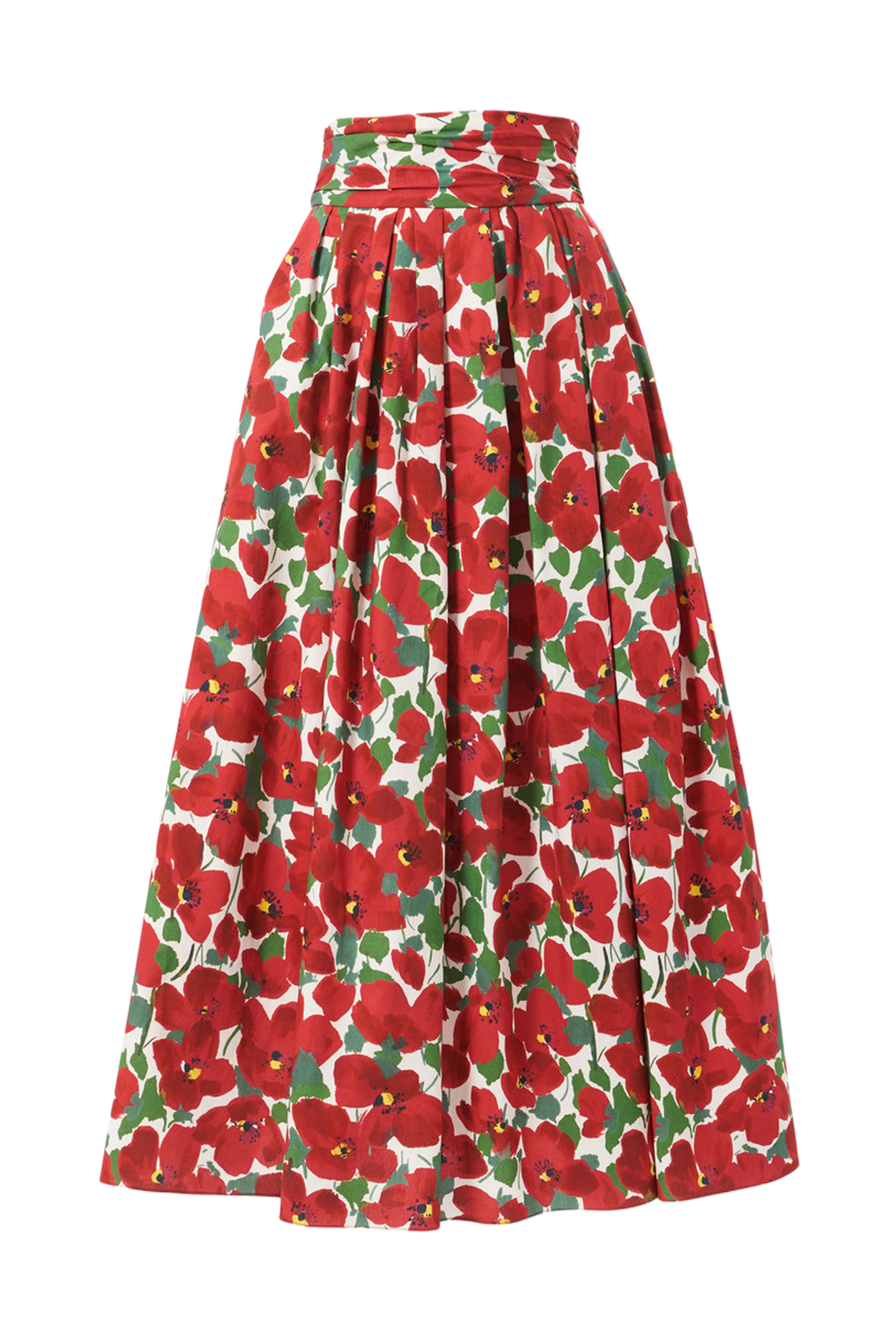 Floral-Print Cummerbund Midi Skirt