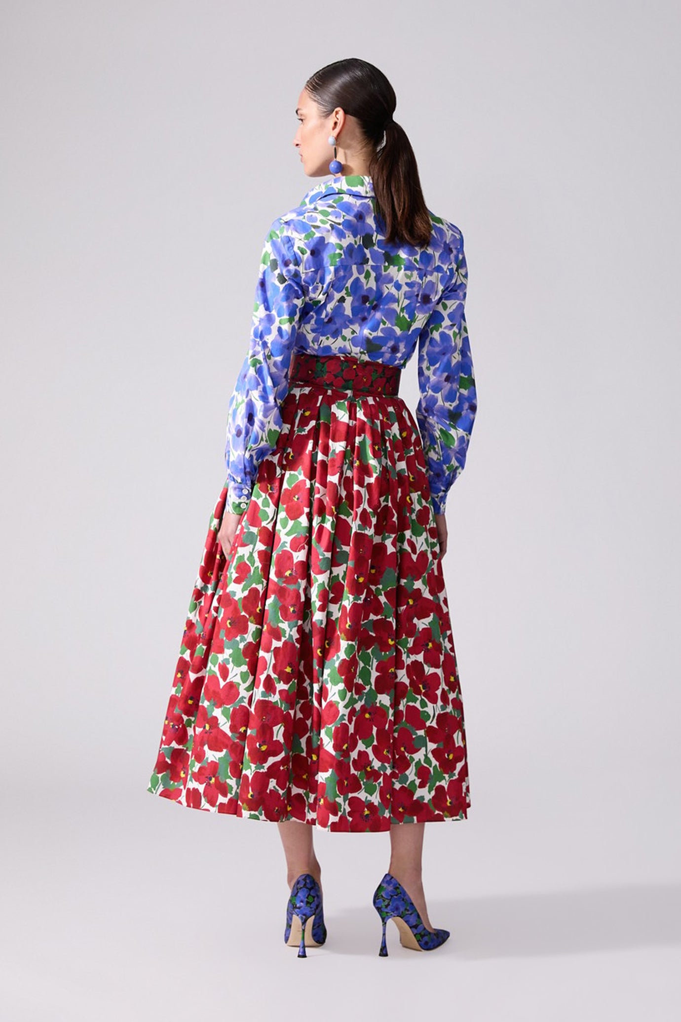 Floral-Print Cummerbund Midi Skirt