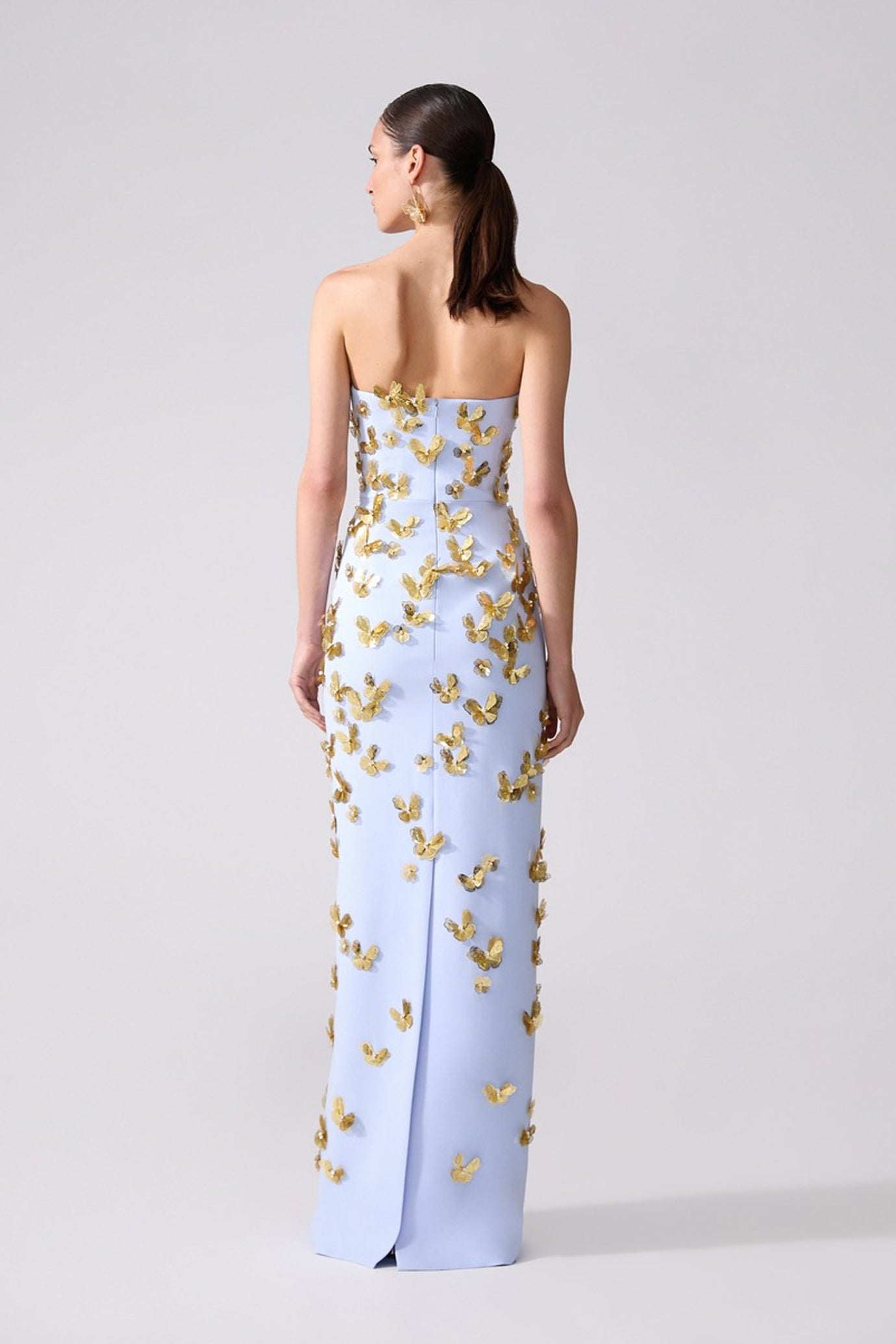 Butterfly Embellished Strapless Gown