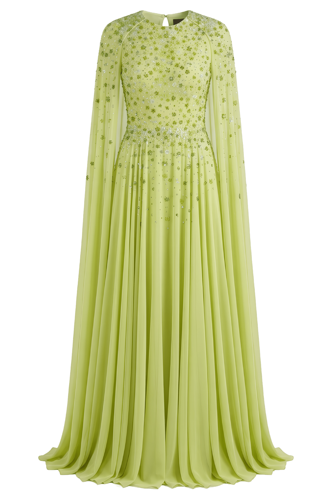 Chiffon Embellished Cape Sleeve Gown - ALBOUSHIYA - district 5 - dubai - riyadh - abaya - dresses - designers - evening wear - luxury - elegance - craftsmanship - gowns - cocktail dresses - collections - georges