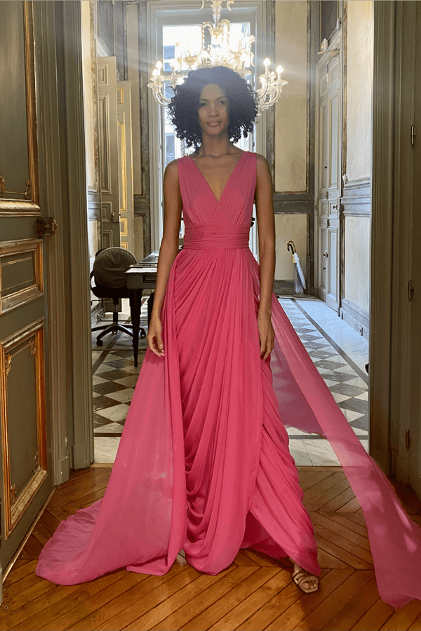 Chiffon Gown - ALBOUSHIYA - district 5 - dubai - riyadh - abaya - dresses - designers - evening wear - luxury - elegance - craftsmanship - gowns - cocktail dresses - collections - georges