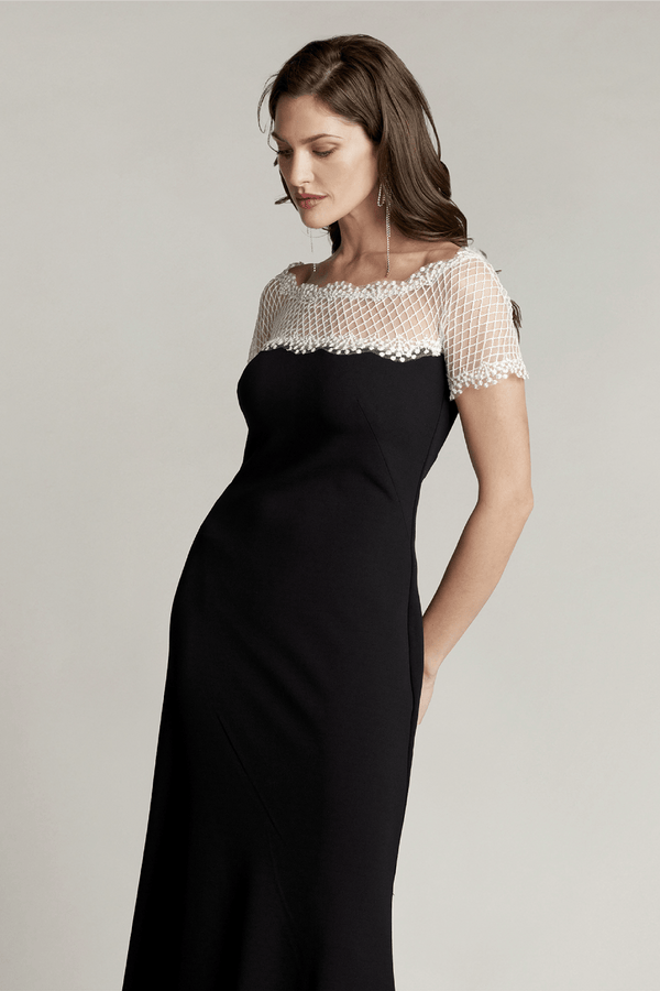 Contrast Illusion Crepe Gown - ALBOUSHIYA - district 5 - dubai - riyadh - abaya - dresses - designers - evening wear - luxury - elegance - craftsmanship - gowns - cocktail dresses - collections - georges