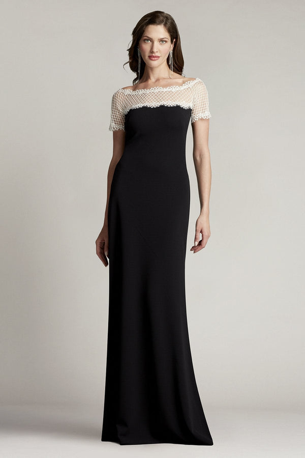 Contrast Illusion Crepe Gown - ALBOUSHIYA - district 5 - dubai - riyadh - abaya - dresses - designers - evening wear - luxury - elegance - craftsmanship - gowns - cocktail dresses - collections - georges