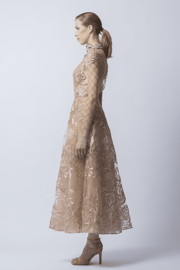 Cornelia Embroidered Tulle Midi Dress - ALBOUSHIYA - district 5 - dubai - riyadh - abaya - dresses - designers - evening wear - luxury - elegance - craftsmanship - gowns - cocktail dresses - collections - georges