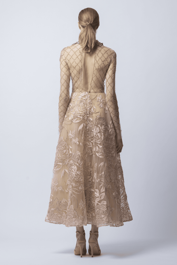 Cornelia Embroidered Tulle Midi Dress - ALBOUSHIYA - district 5 - dubai - riyadh - abaya - dresses - designers - evening wear - luxury - elegance - craftsmanship - gowns - cocktail dresses - collections - georges