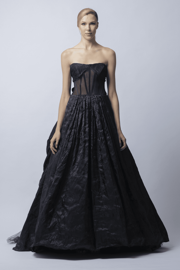 Corset Gown with Detachable Lace Overlay Top - ALBOUSHIYA - district 5 - dubai - riyadh - abaya - dresses - designers - evening wear - luxury - elegance - craftsmanship - gowns - cocktail dresses - collections - georges