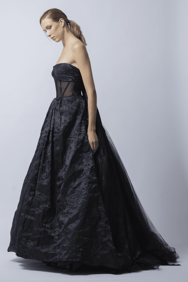 Corset Gown with Detachable Lace Overlay Top - ALBOUSHIYA - district 5 - dubai - riyadh - abaya - dresses - designers - evening wear - luxury - elegance - craftsmanship - gowns - cocktail dresses - collections - georges