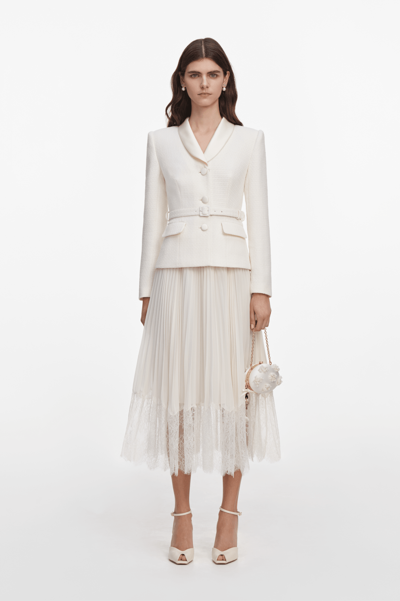 Cream Boucle Shawl Collared Midi Dress - ALBOUSHIYA - district 5 - dubai - riyadh - abaya - dresses - designers - evening wear - luxury - elegance - craftsmanship - gowns - cocktail dresses - collections - georges