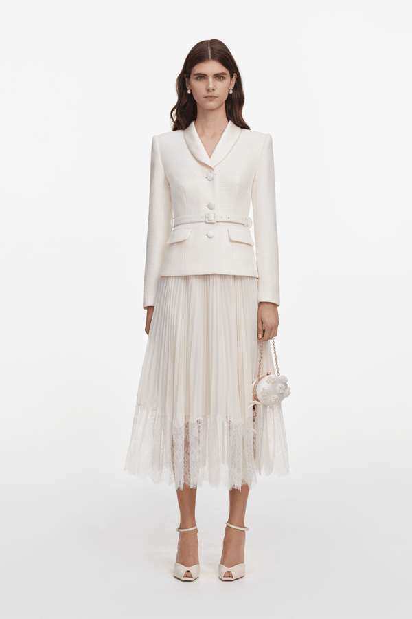 Cream Boucle Shawl Collared Midi Dress - ALBOUSHIYA - district 5 - dubai - riyadh - abaya - dresses - designers - evening wear - luxury - elegance - craftsmanship - gowns - cocktail dresses - collections - georges