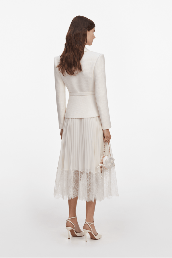 Cream Boucle Shawl Collared Midi Dress - ALBOUSHIYA - district 5 - dubai - riyadh - abaya - dresses - designers - evening wear - luxury - elegance - craftsmanship - gowns - cocktail dresses - collections - georges