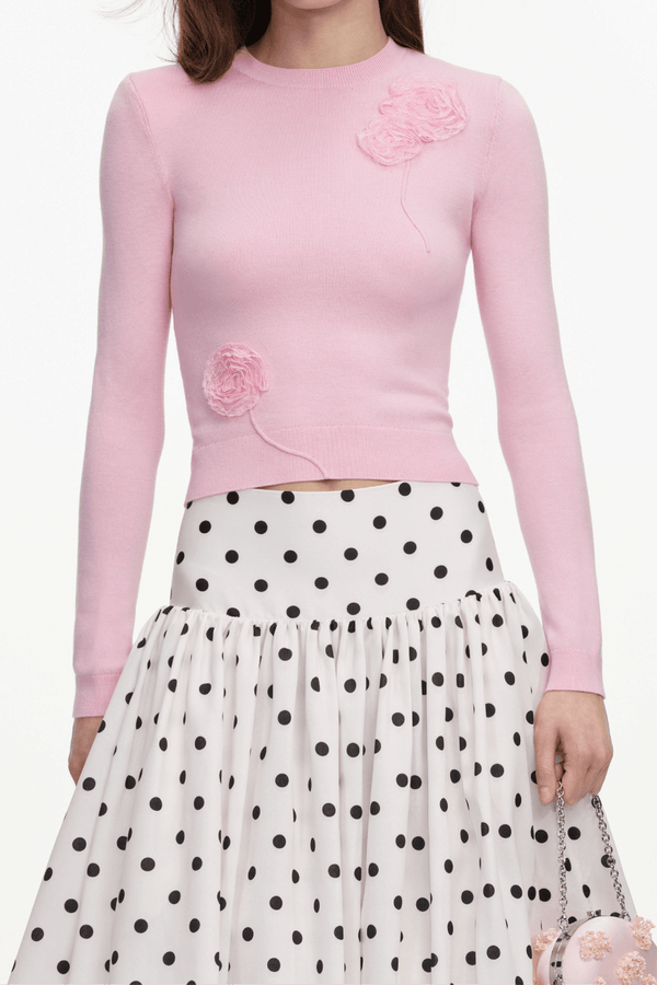 Cream Polka Dot Tafetta Midi Skirt - ALBOUSHIYA - district 5 - dubai - riyadh - abaya - dresses - designers - evening wear - luxury - elegance - craftsmanship - gowns - cocktail dresses - collections - georges