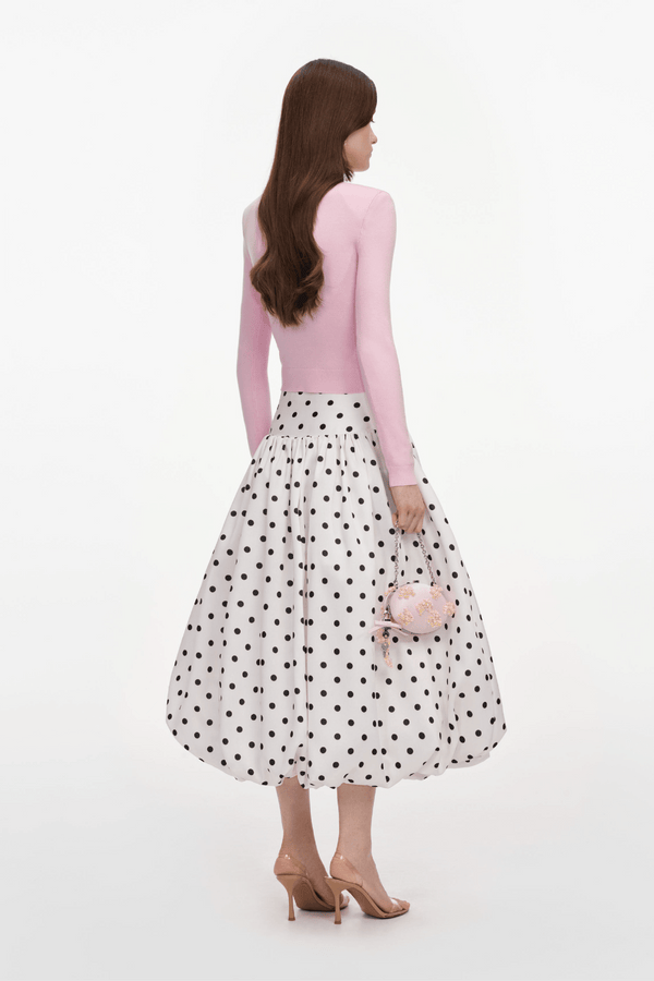 Cream Polka Dot Tafetta Midi Skirt - ALBOUSHIYA - district 5 - dubai - riyadh - abaya - dresses - designers - evening wear - luxury - elegance - craftsmanship - gowns - cocktail dresses - collections - georges
