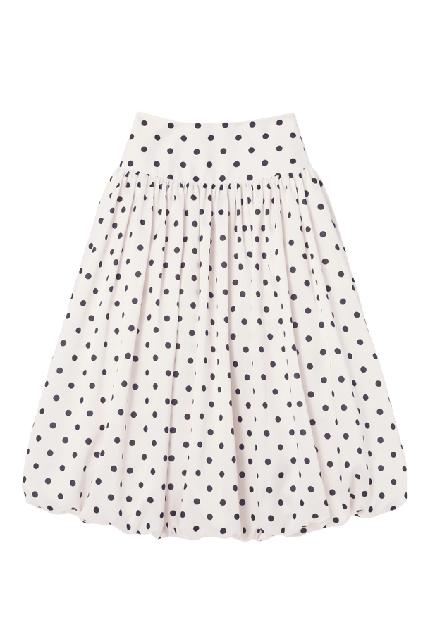 Cream Polka Dot Tafetta Midi Skirt - ALBOUSHIYA - district 5 - dubai - riyadh - abaya - dresses - designers - evening wear - luxury - elegance - craftsmanship - gowns - cocktail dresses - collections - georges