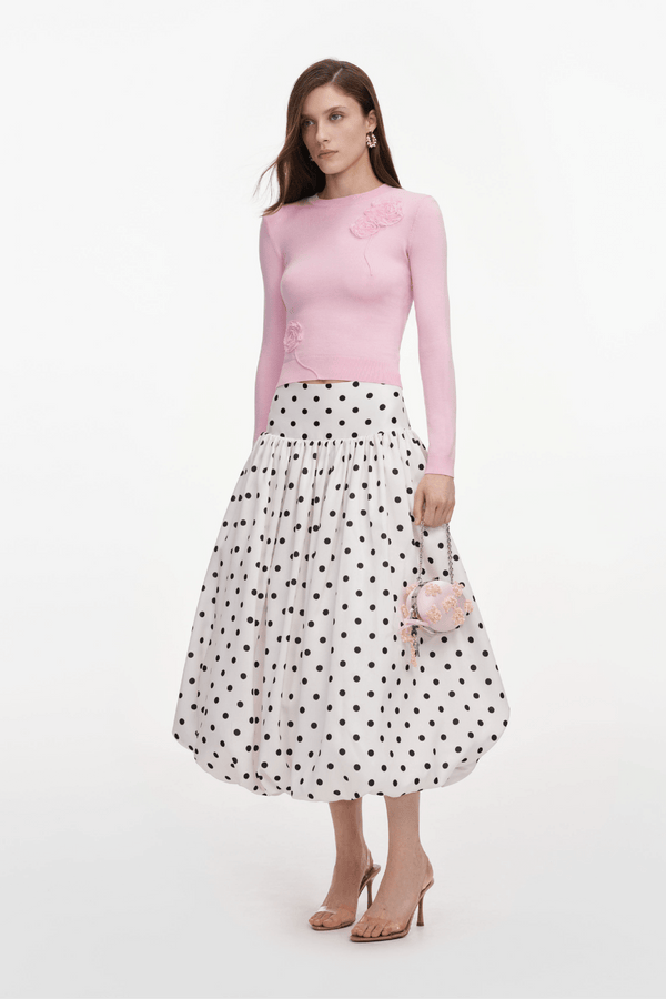Cream Polka Dot Tafetta Midi Skirt - ALBOUSHIYA - district 5 - dubai - riyadh - abaya - dresses - designers - evening wear - luxury - elegance - craftsmanship - gowns - cocktail dresses - collections - georges