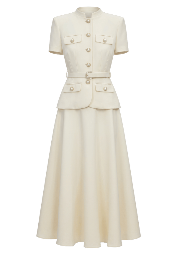 Crepe Tailored Midi Dress - ALBOUSHIYA - district 5 - dubai - riyadh - abaya - dresses - designers - evening wear - luxury - elegance - craftsmanship - gowns - cocktail dresses - collections - georges